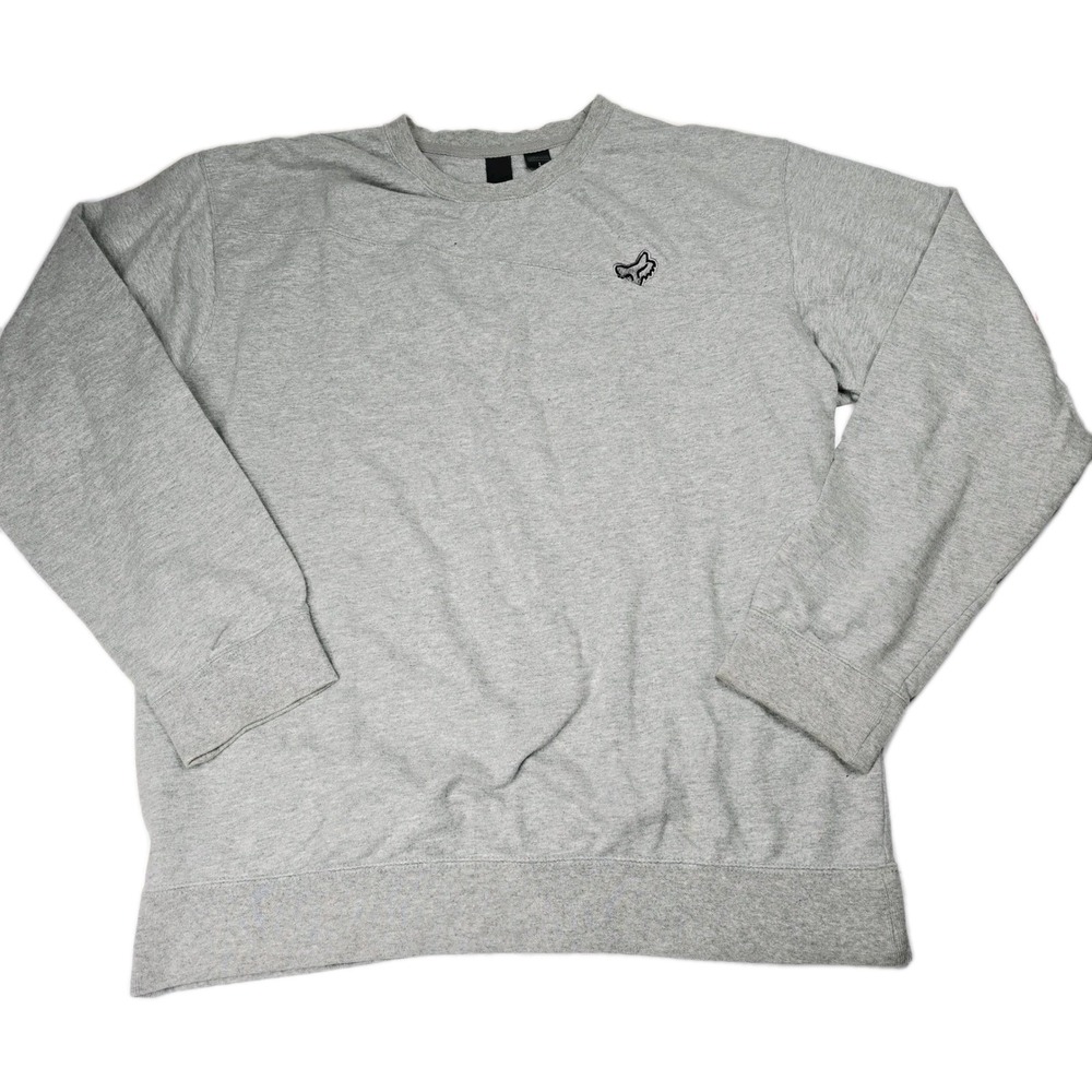 Fox Racing Men's L Sweatshirt,‎ Gray Crew Neck Pullover with Embroidered Logo